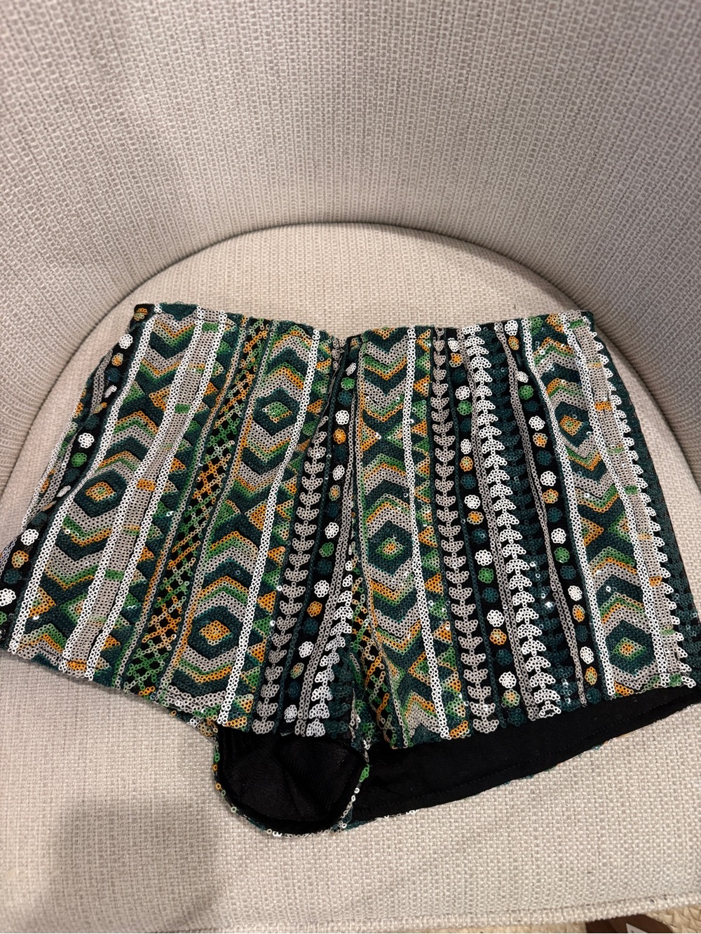 Wishlist Green Black & Gold Sequin Geo-Print Skort